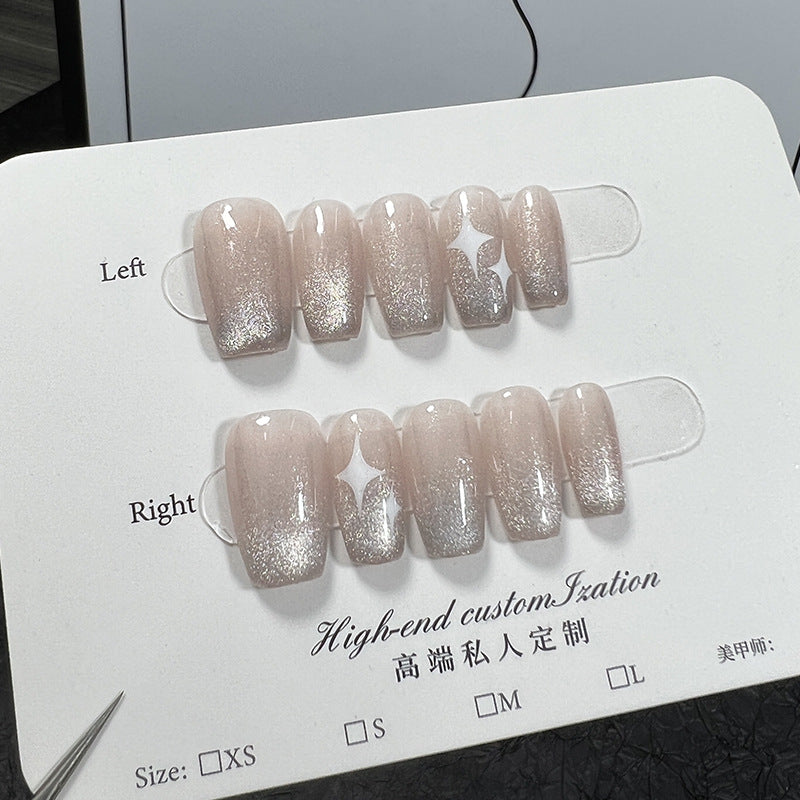 Star spar cat eye Handmade Press-on Nails short spring and autumn whitening  detachable finished ｜365nails