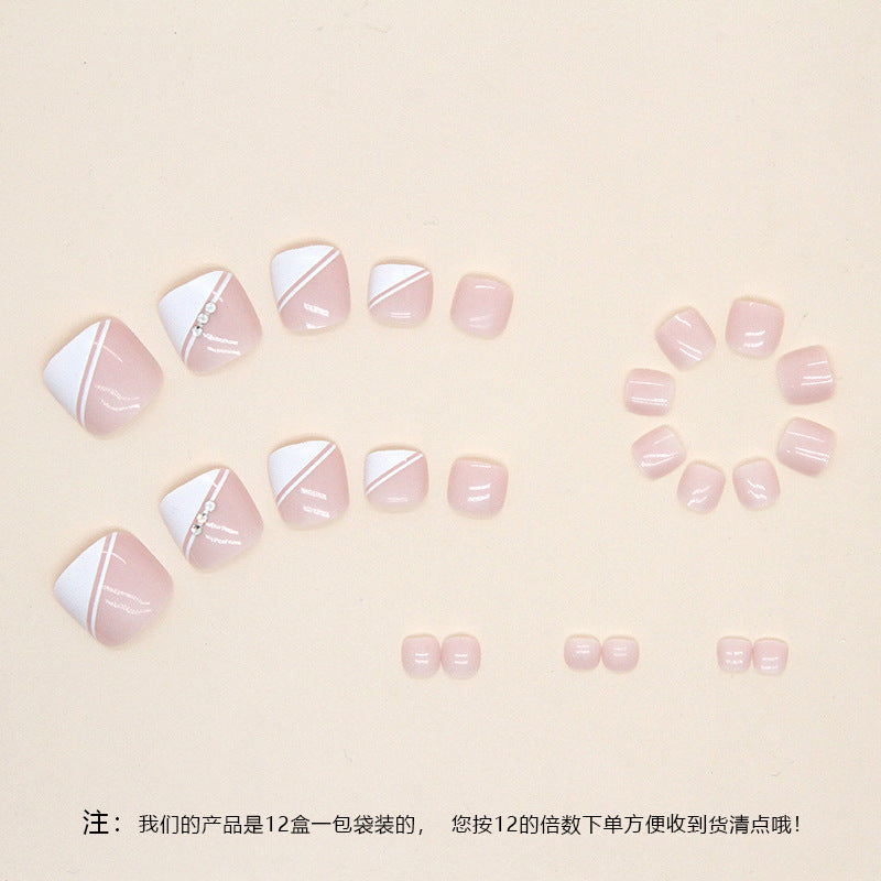 Modelo de uñas postizas francesas de triángulo biselado blanco, simples y puras, uñas postizas, caja de 24 piezas de arte de uñas.｜365nails