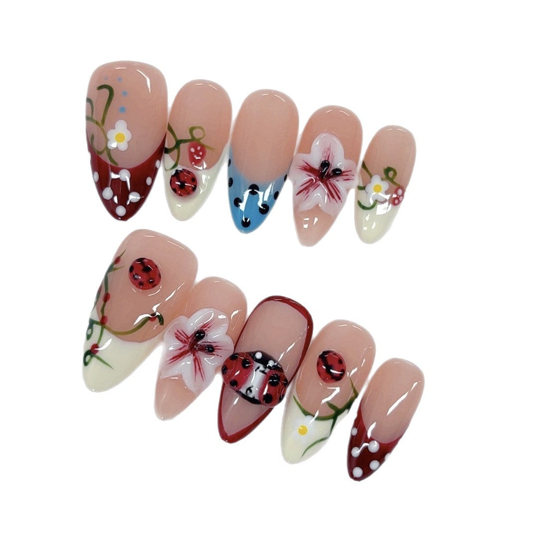 Meadow Whimsy: "Ladybug Garden" – Almond Press-On Nails
