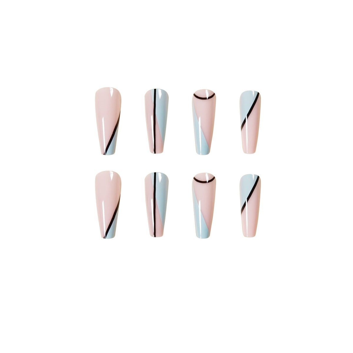 Linha simples, arte de balé francês longo, peça de arte de unha finalizada com remendo ｜ 365nails
