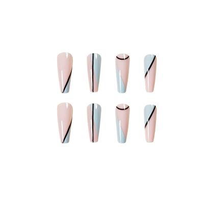 Linha simples, arte de balé francês longo, peça de arte de unha finalizada com remendo ｜ 365nails