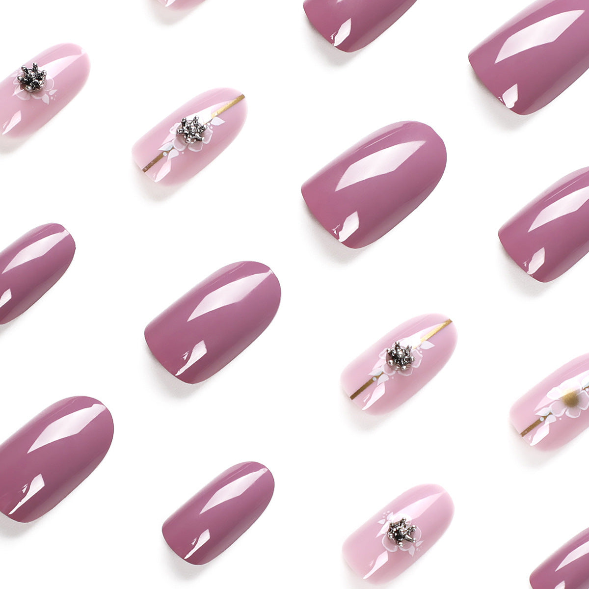 Pieza de uñas rosas, uñas postizas extraíbles, pieza de uñas con flores, uñas adhesivas, pieza de uñas｜365nails