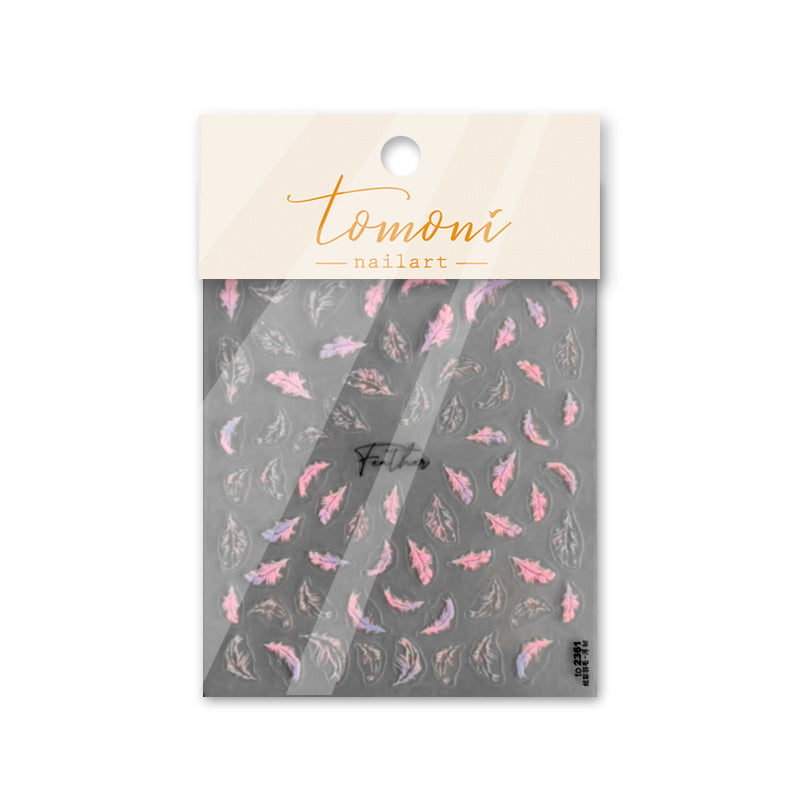 Elegant Feather: "White Feather Emboss" – 3D Embossed Nail Sticker