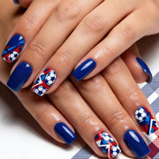 World Cup Dynamic Deep Blue Contrast Football Art Press-On Nails (Glossy/24pcs/Square Oval)