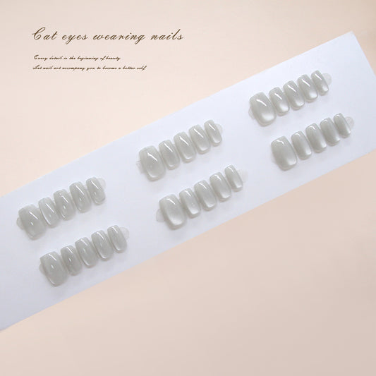 Nail Tips  prefabricated nails are simple, clean, gray and white, moonlight cat eye is versatile, , removable nail art pieces 30 pieces｜365nails
