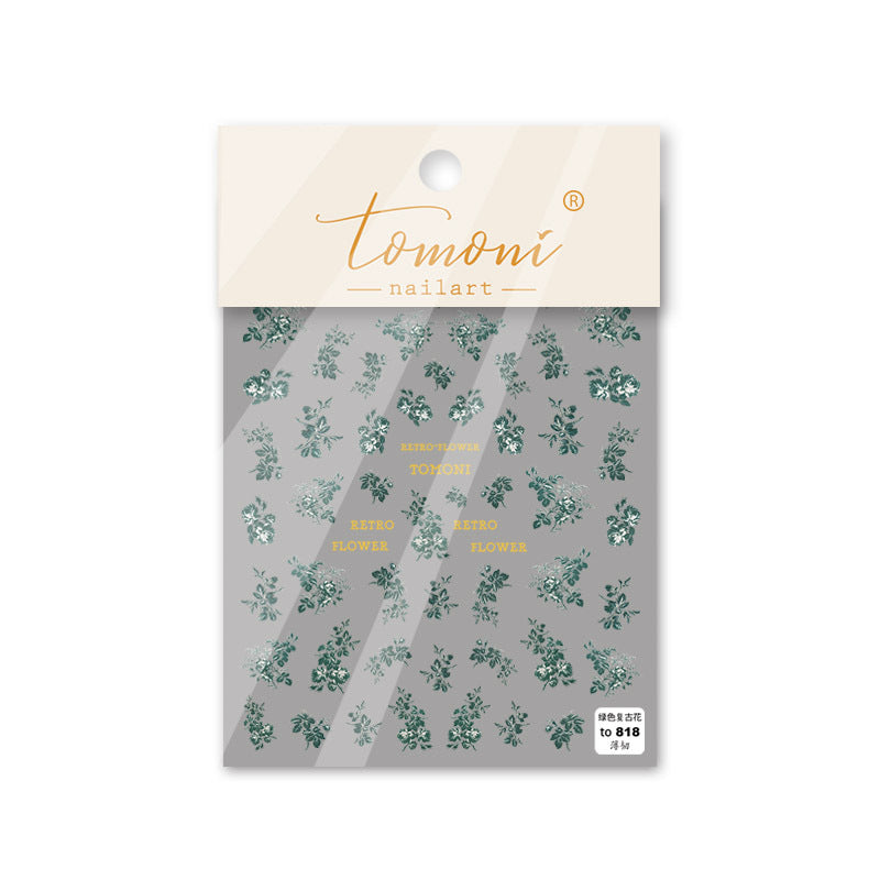 綠色復古花卉 — 復古風美甲裝飾套組