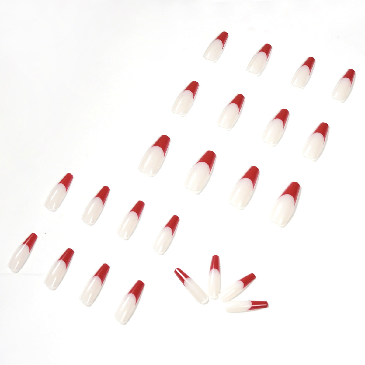 Uñas postizas rojas con prensa francesa, uñas postizas terminadas, parche para uñas, parche para uñas | 365nails