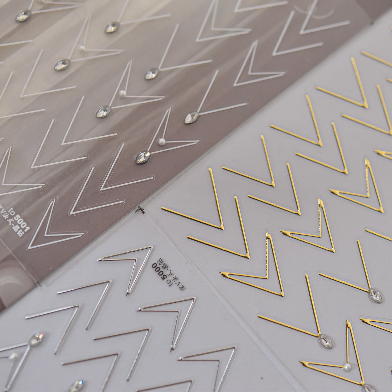 Minimalist Chevron: "Silver Crystal Chevron" – 3D Embossed Nail Sticker