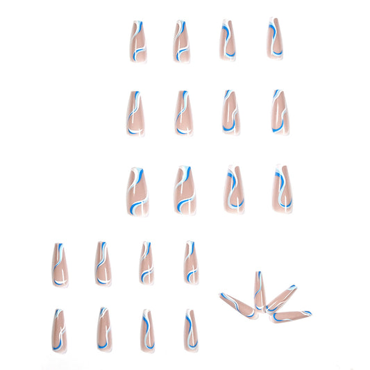 wavy lines, blue and white  products, nail patches, removable nail patches｜365nails