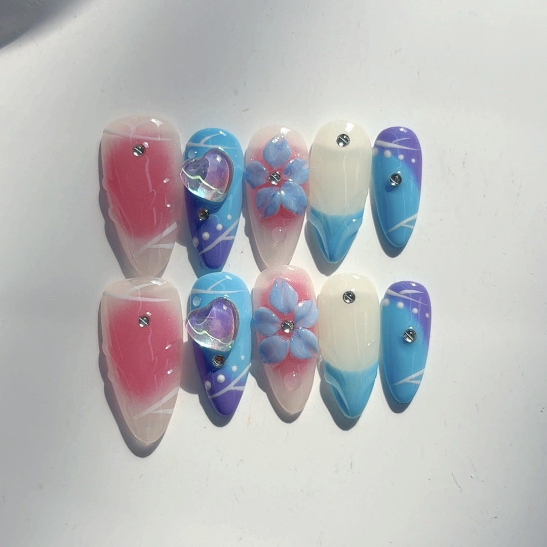 365nails-Enchanted Sea: "Ocean Bloom" – Almond Shape Handmade Press-On Nail
