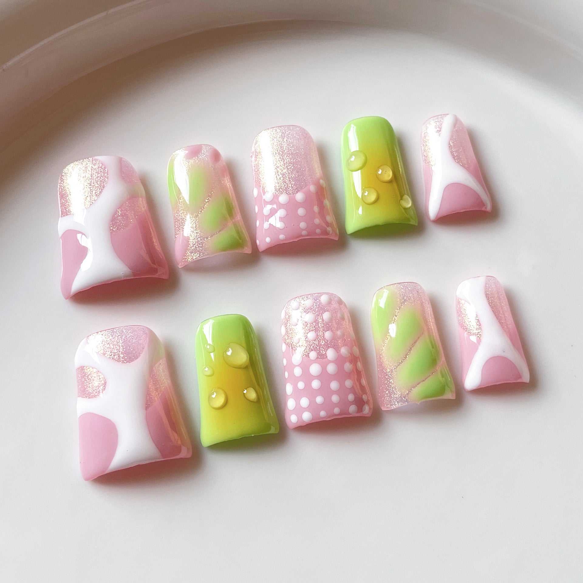 Handmade press on nails   Duck Beak Nail Sweet Cool Spice Girl Cute Fluorescent Blush Nail｜365nails