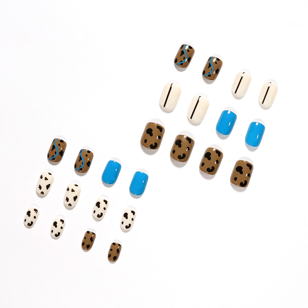 奶咖撞色豹紋 防水可拆式穿戴甲片 完成品｜365nails