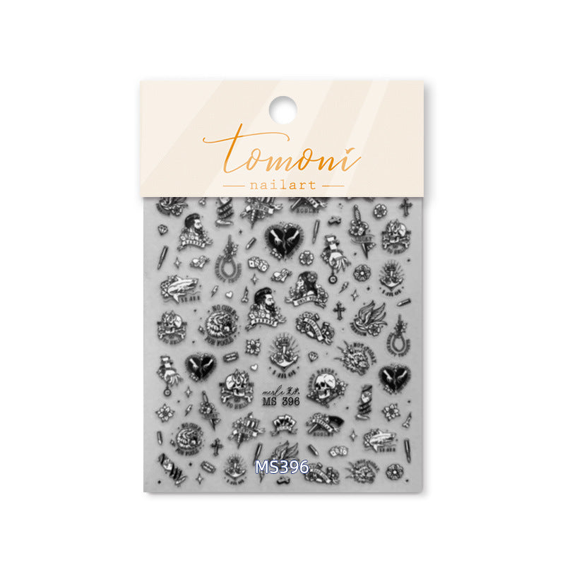 Gothic Skull & Gem Nail Stickers – 5D Embossed Dark Luxury Set