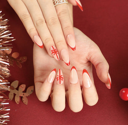 Christmas press on nails snowflake love snowman manicure short almond bow  long nail wholesale｜365nails