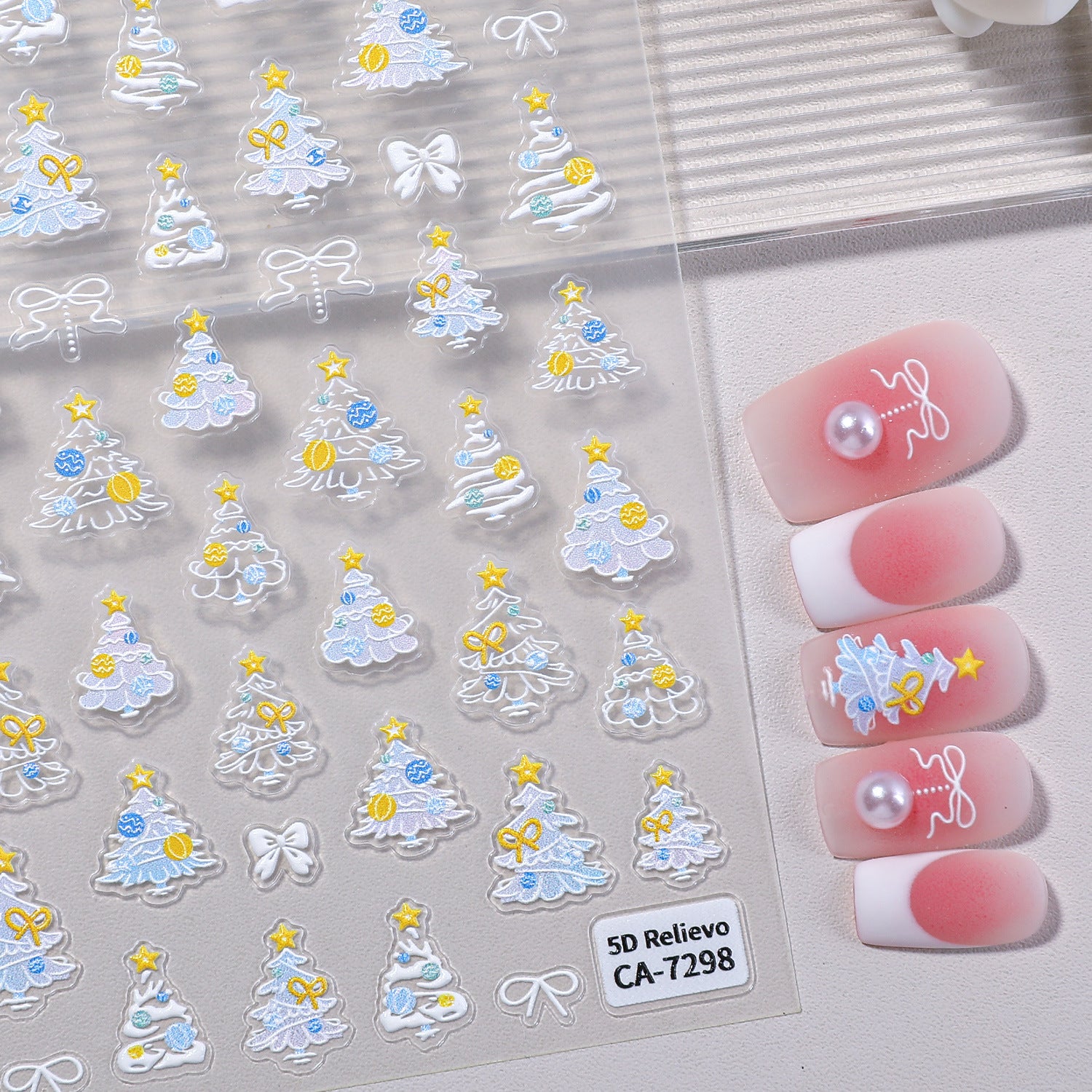 Original Christmas Tree Nail Art Sticker 5D Embossed Three-dimensional Happy Christmas Elements DIY Nail Sticker AA