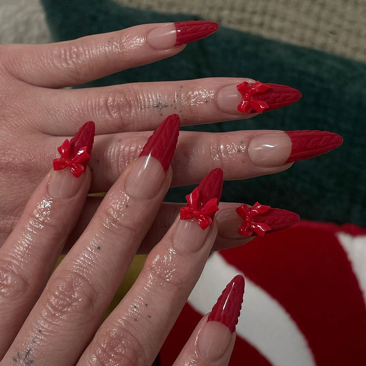 Christmas press on nails snowflake love snowman manicure short almond bow  long nail wholesale｜365nails