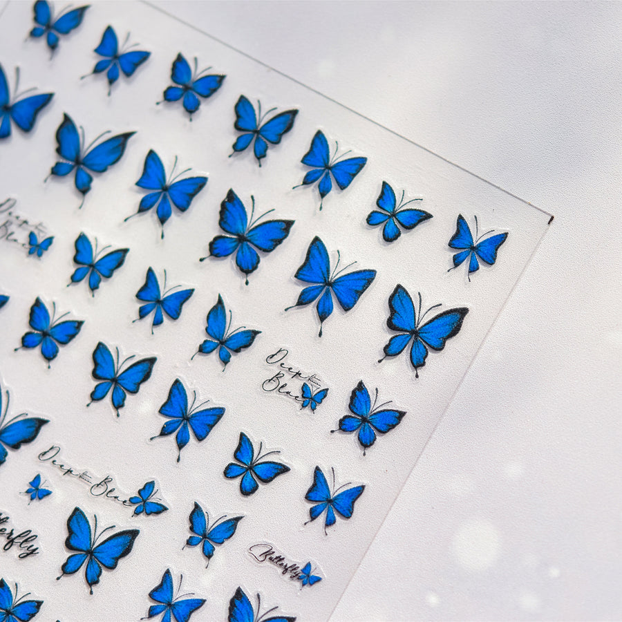 Blue Gradient Butterfly: "Azure Gradient Butterfly" – 5D Embossed Nail Sticker