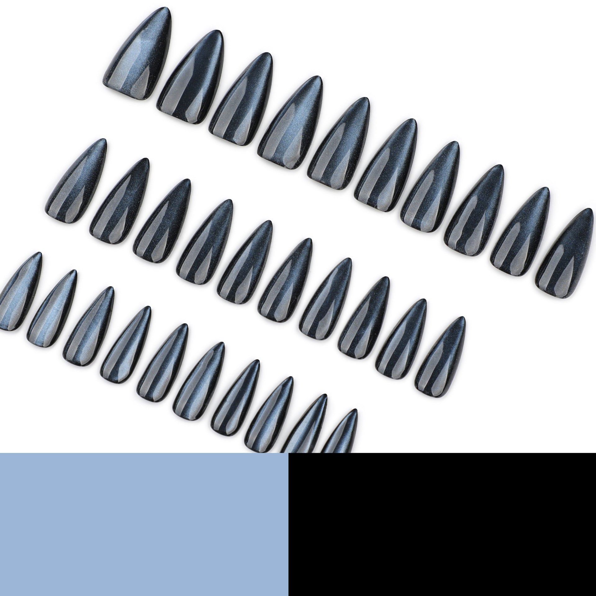 30-piece set blue solid color cat eye press-on nails - medium length almond shape