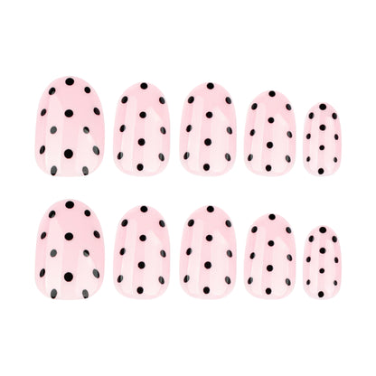 Black dots short round sweet naked powder glossy press-on nails