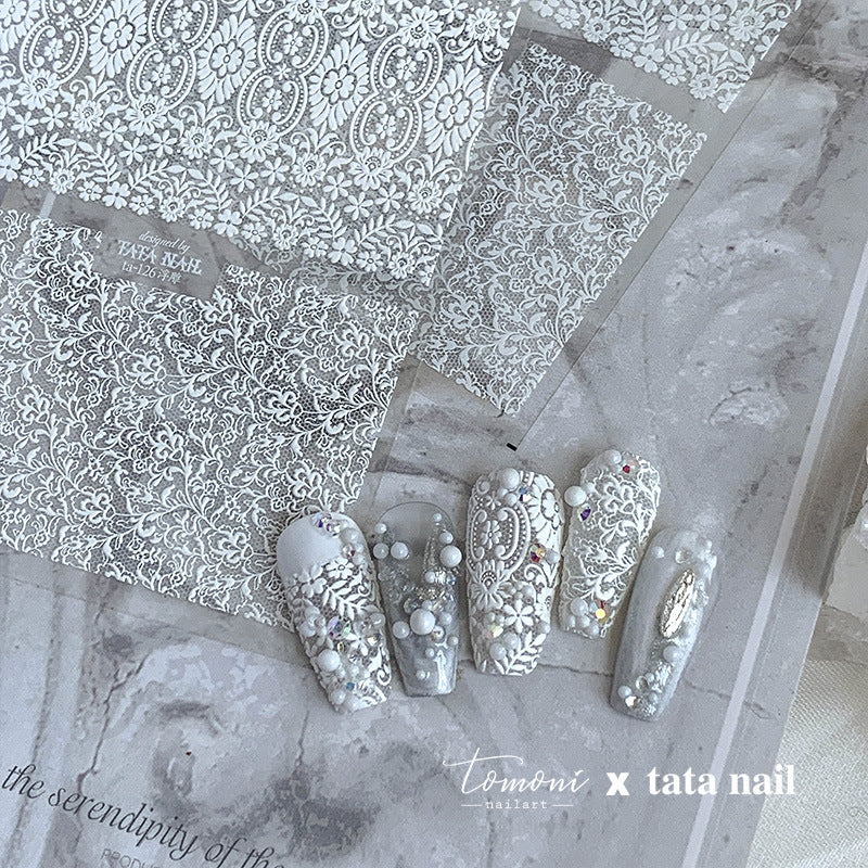 Vintage Lace Embroidery Collection: "Elegant Filigree" – 3D Embossed Nail Sticker