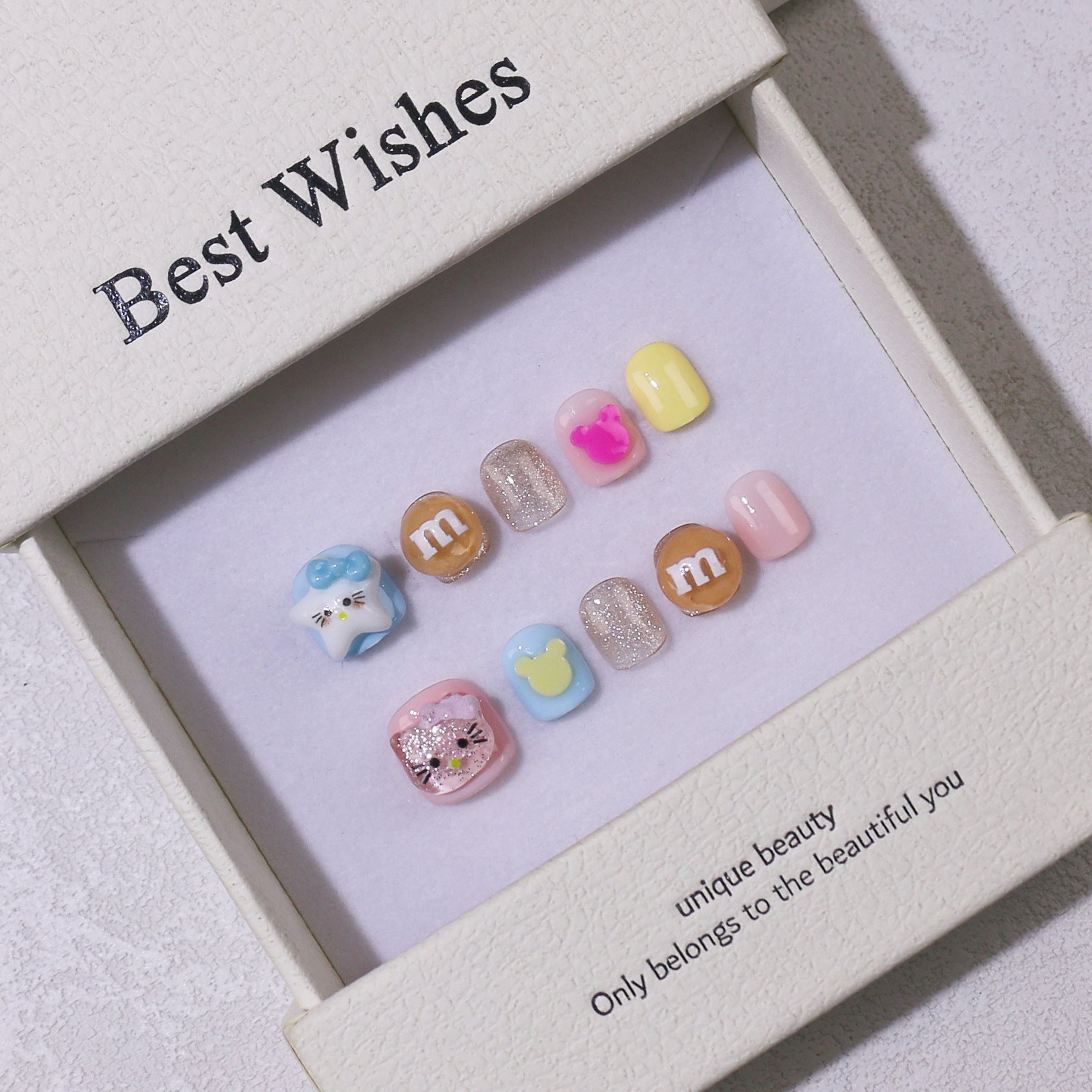 New handmade press-on nails cute cartoon fake nail flakes 3-12 years old