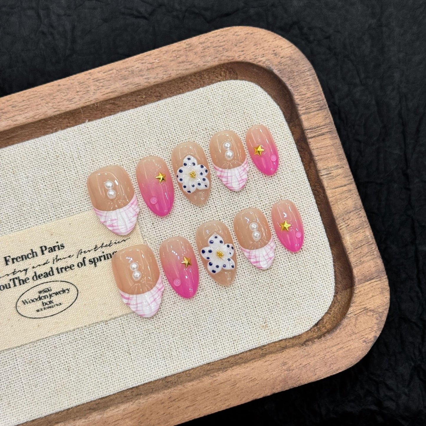 Pink Daisy Cute Plaid Sweet Nails