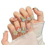 Golden Cross Floral Glam Coral Duckbill Press On Nails