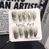 Handmade press-on nails spray gun black gills hand-painted irregular lines metal advanced sense nail art wearable nail sticker｜365nails