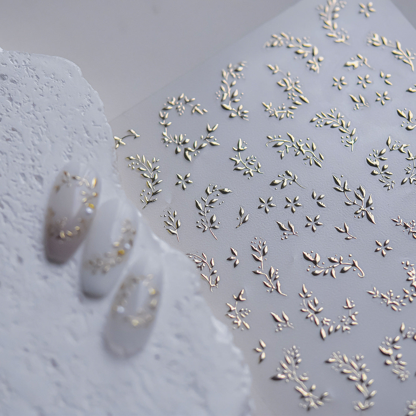 Gold Foil Foliage Nail Stickers – Botanical Metallic Collection