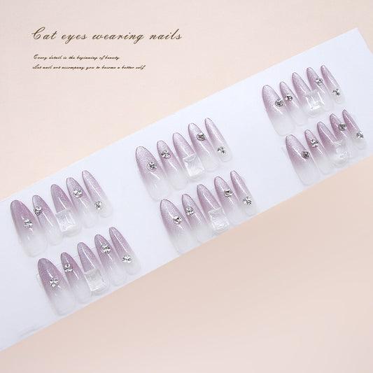 Pontas de unha pré-fabricadas, gelo para unhas, através de uma mudança gradual suave, neblina, roxo, olho de gato, pilha, broca, pedra, açúcar, ins, vento, peças de arte de unha removíveis, 30 peças ｜ 365 unhas