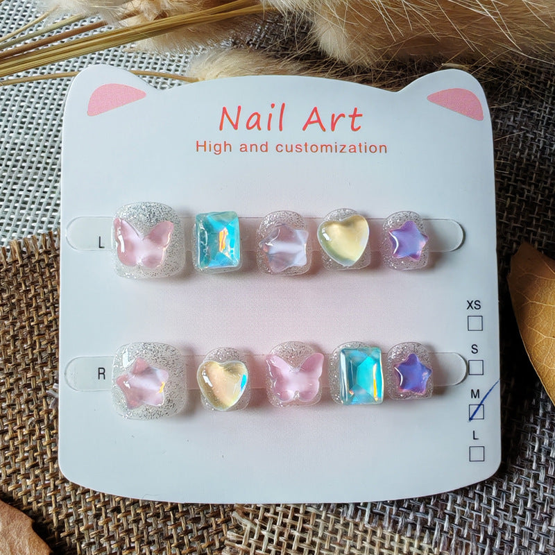 365nails: "aurora dream fairy" – short round handmade kids press-on nails