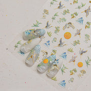 Oriental Mountain & Crane: "Serene Landscape" – 3D Embossed Nail Sticker