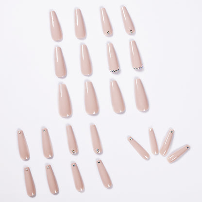 Evaporated milk brown full diamond long ballet  finished  manicure patch nail patch waterproof and removable｜365nails