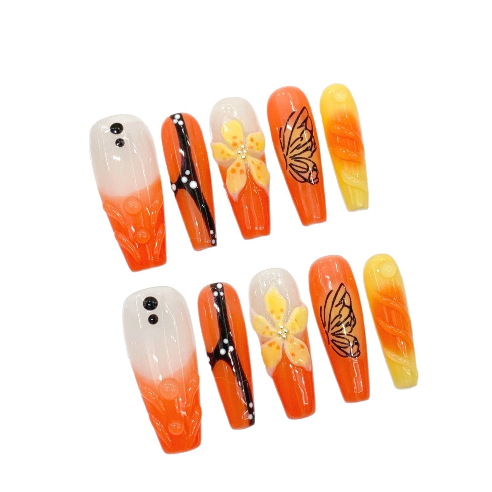 Unhas artesanais de verão com pequenas flores amarelas esculpidas à mão | 365nails