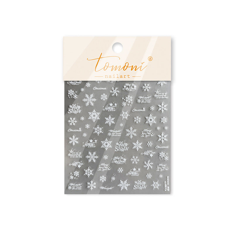 White Christmas Snowflake & Script: "Winter Frost Wonderland" – 5D Embossed Nail Sticker
