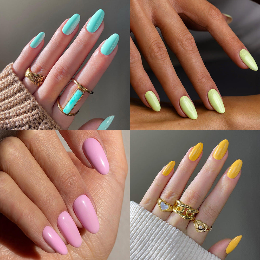 Factory direct sales wearing nail Yiwu manicure 24 pieces short round nail piece solid color simple fake nail wholesale