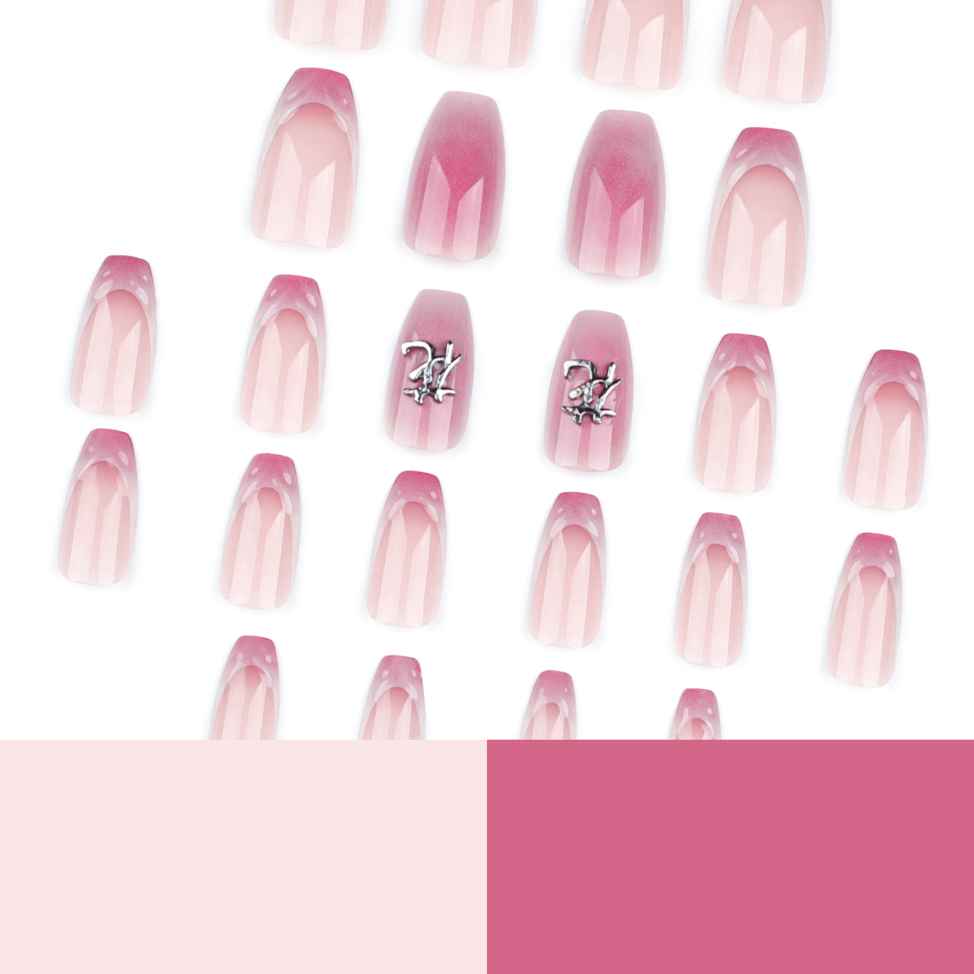 Unhas postiças francesas 3D tridimensional com ondulação de gota d'água blush, arte de unha postiça com remendo de unha com caracteres chineses, produto finalizado ｜ 365nails