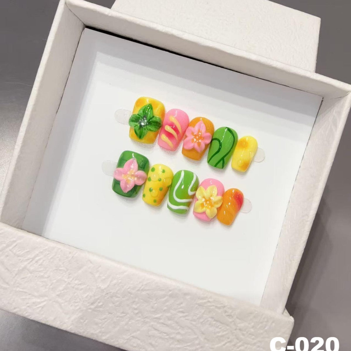 365nails: "Tropical Punch" – 3D Fruit & Floral Handmade Almond Nails