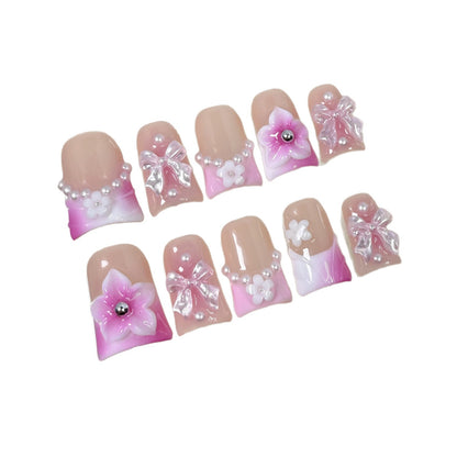 Duck Beak Nail Pearl Bow Carved Girl Heart Nail Art Patch  Handmade Press-on Nails Wholesale｜365nails