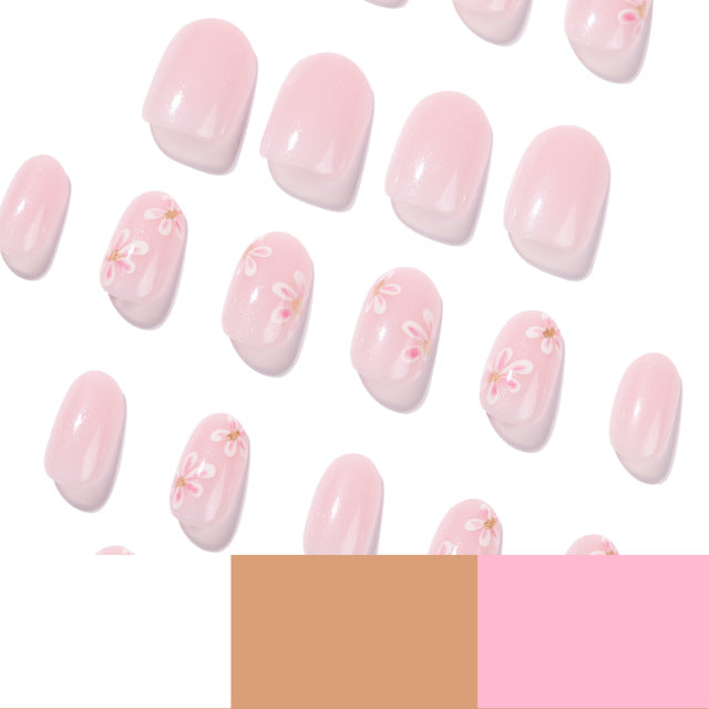 365nails: "Soft Pink Floral Short Oval" – Delicate Press-on Nails