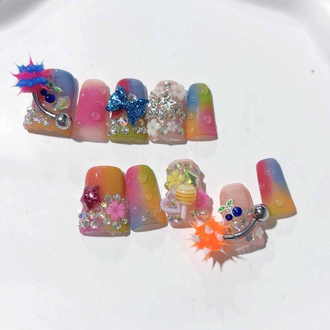 Neon Carnival：「彩虹派對」 – 短款 方形 穿戴甲