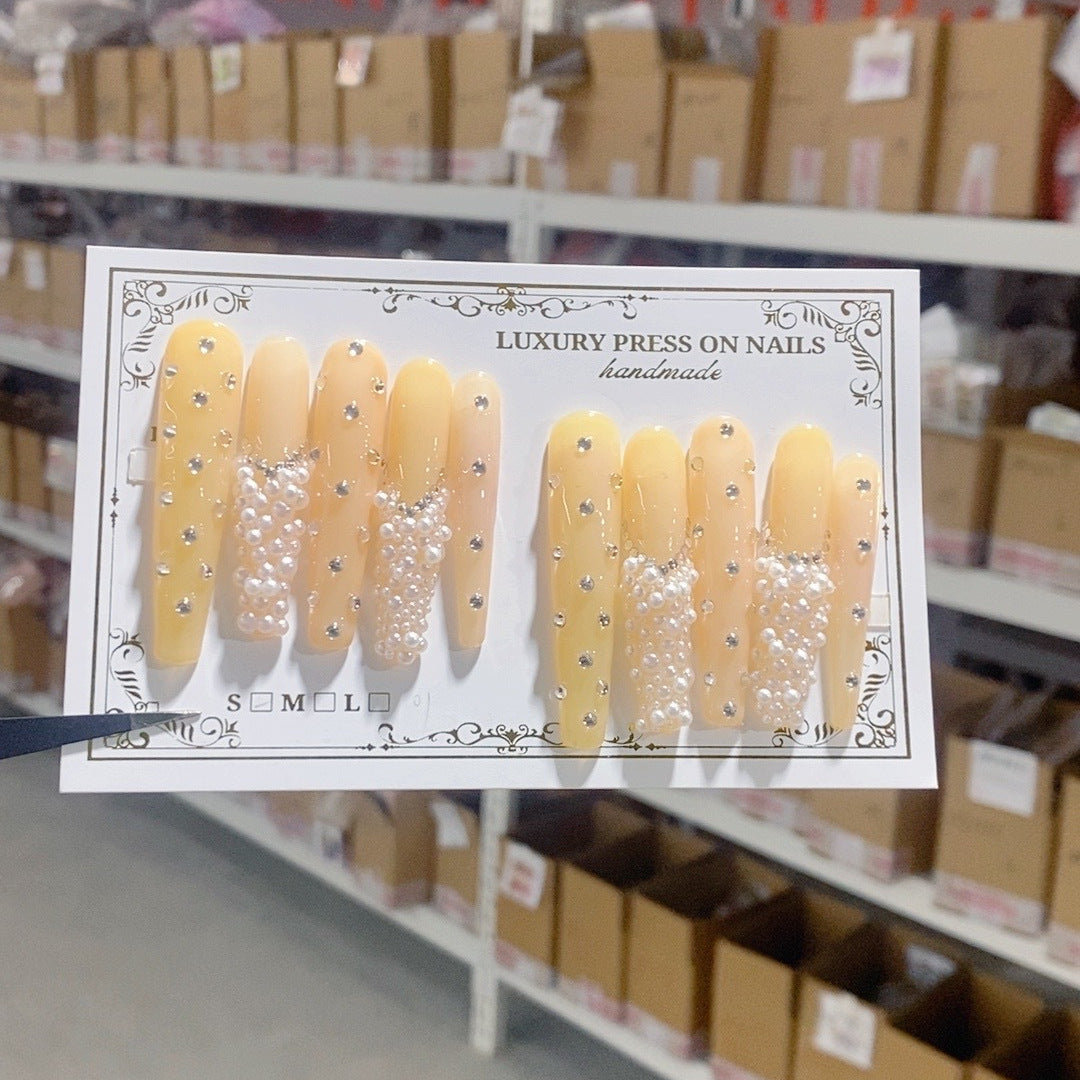 Amber Pearl Crystal Accent Statement Press On Nails