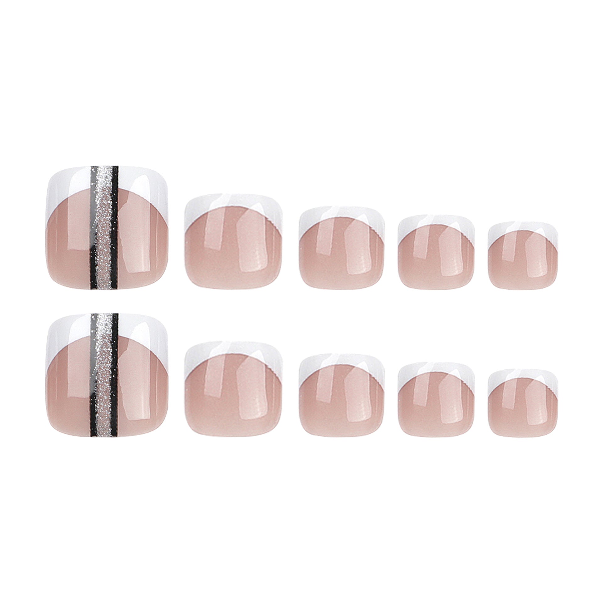 365nails: "French Glitter Stripe Square Toenails" – Classic Press-on Toenails