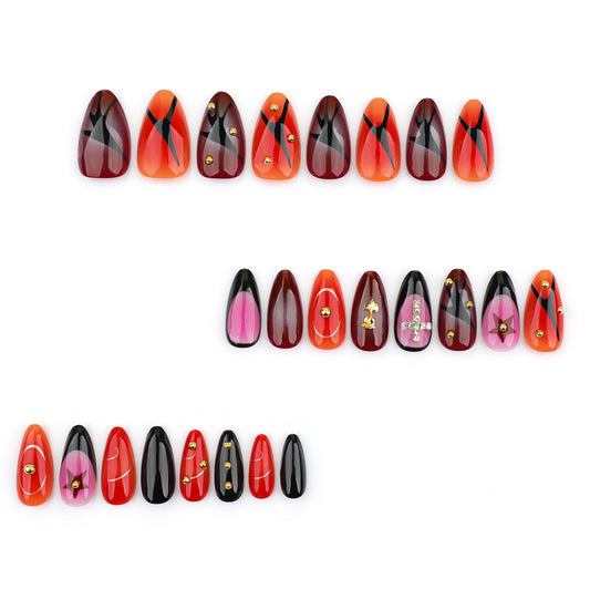 Point diamond metal three-dimensional rose almond wearing nail  French smudge Spice Girl cross nail art fake nails｜365nails