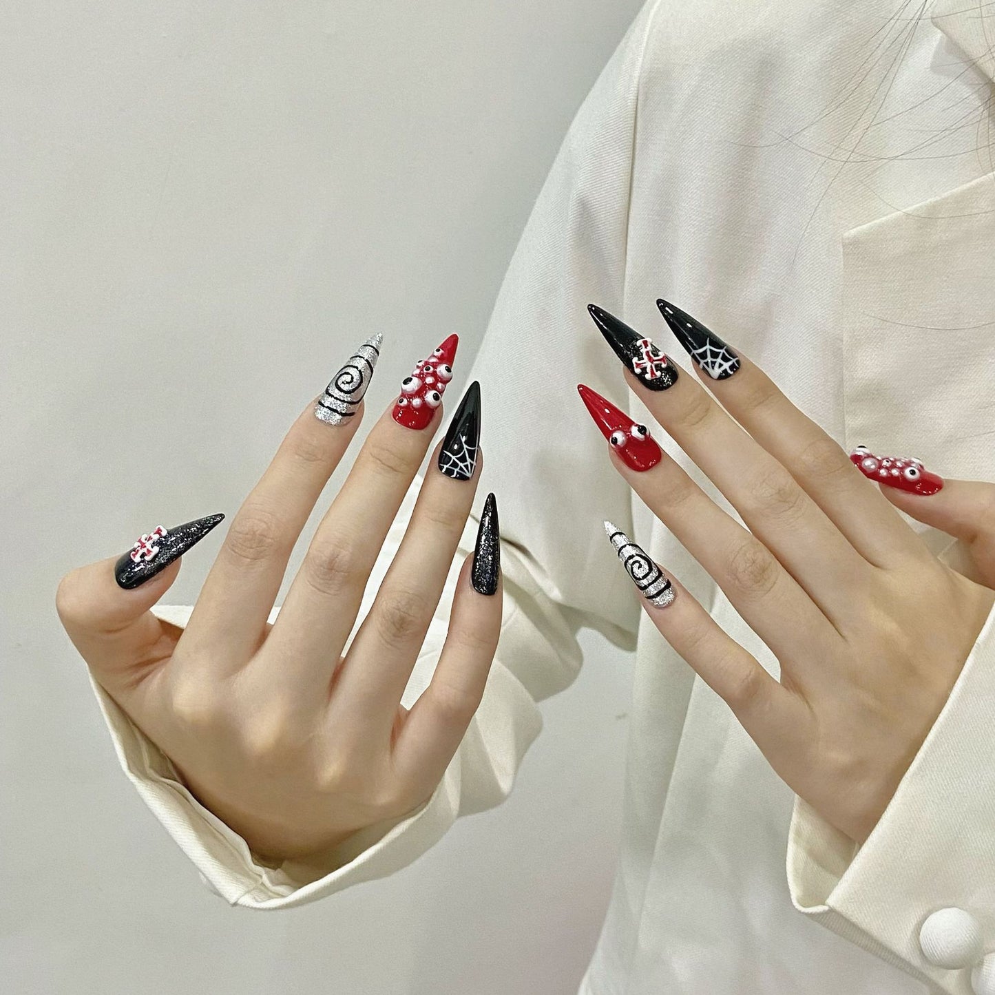press on nails blood snake skin rivets millennial style Spice Girl three-dimensional dark girl handmade nails finished product | 365nails