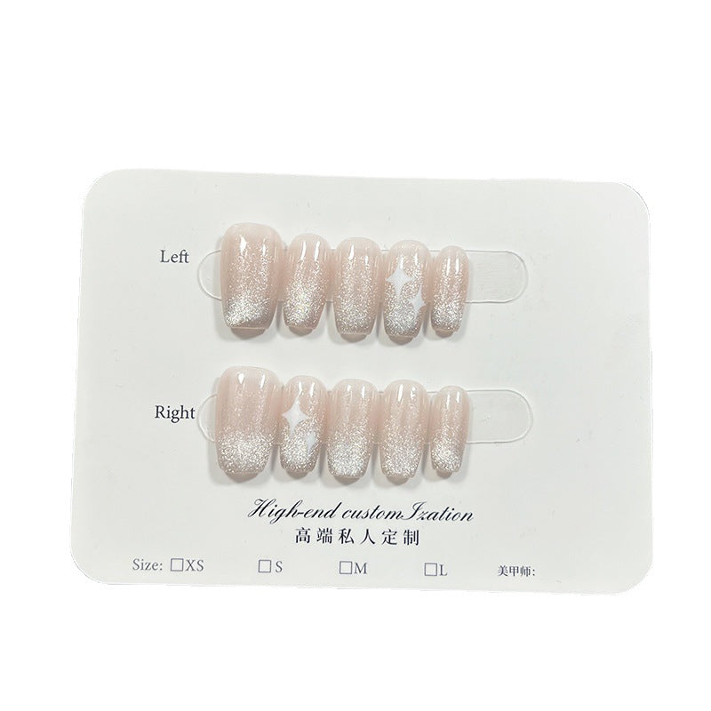 Star spar cat eye Handmade Press-on Nails short spring and autumn whitening  detachable finished ｜365nails