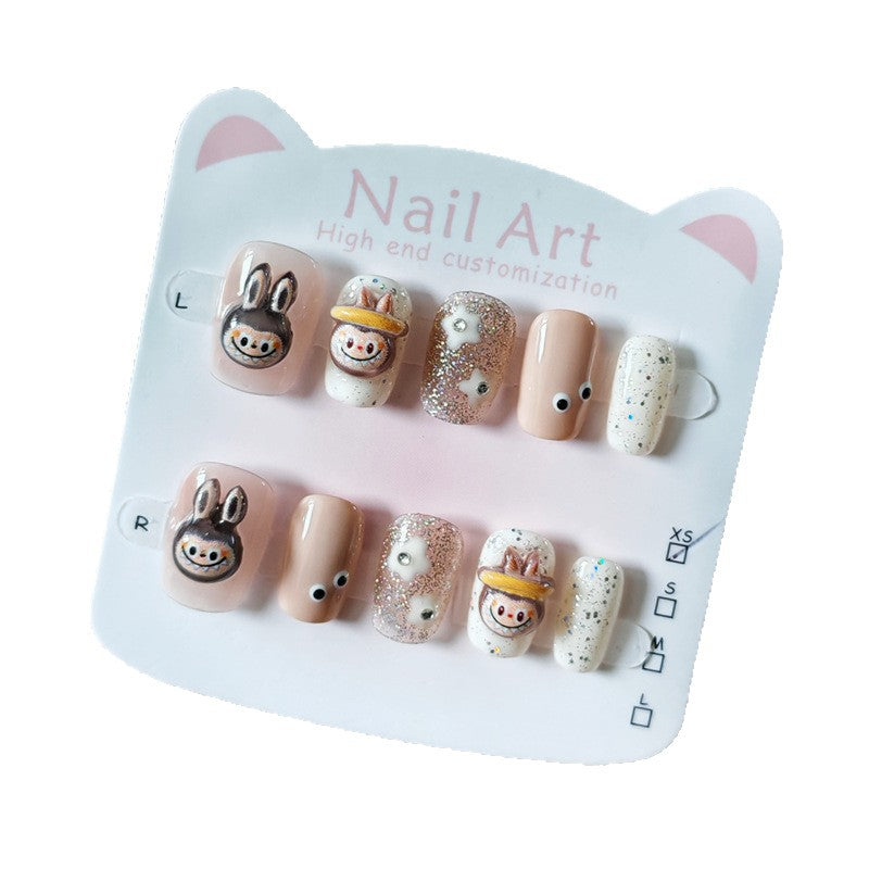 365Nails: "Labubu Sussurro da Floresta" – Unhas Postiças Curtas Ovais Feitas à Mão com Design Labubu e Florestal