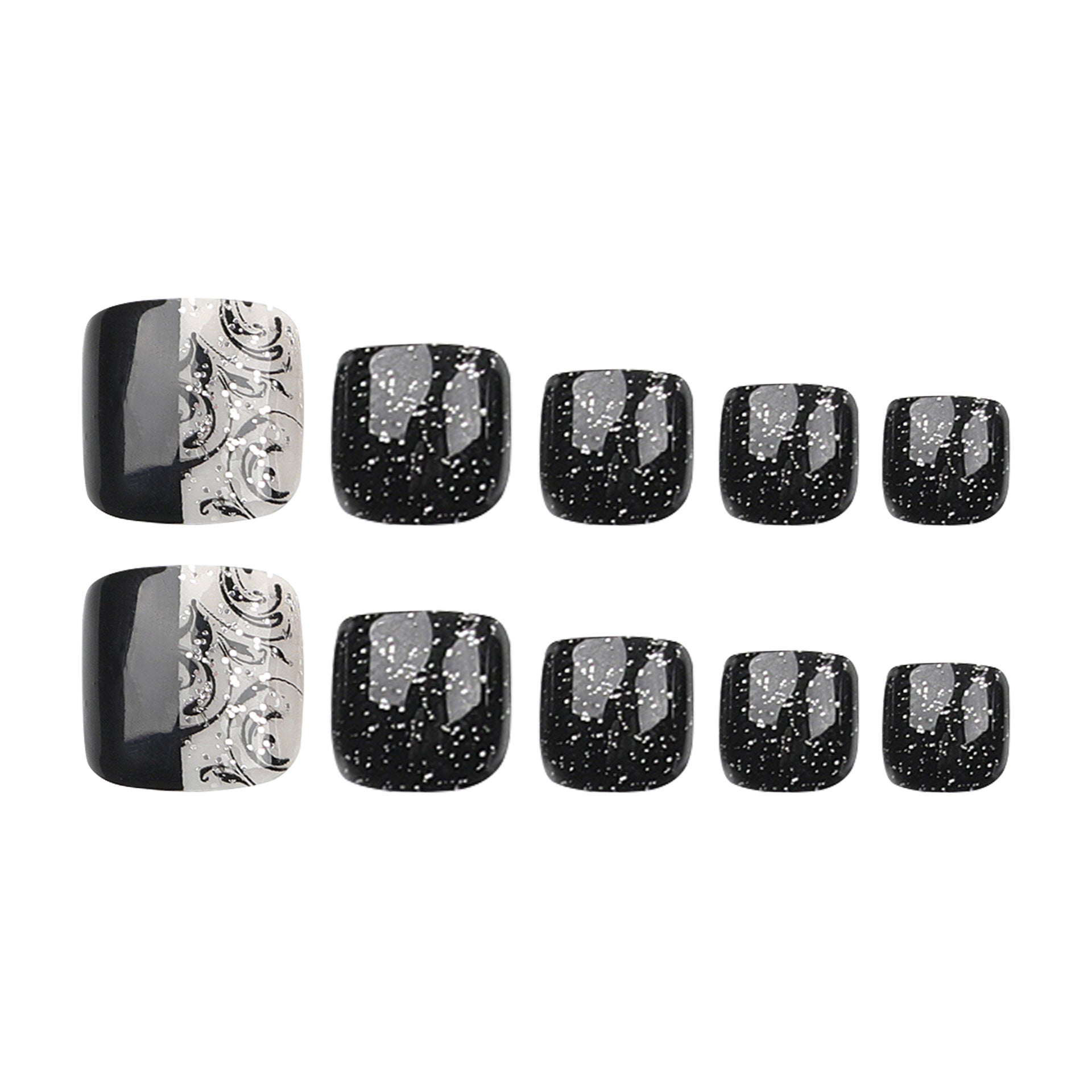 簡約純色足部甲貼 批發 經典黑拼接 亮粉短款｜365nails