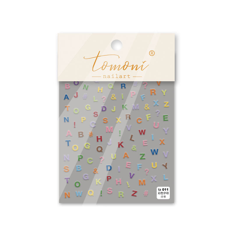 Black & White Alphabet Nail Stickers – 5D Embossed Minimalist Set