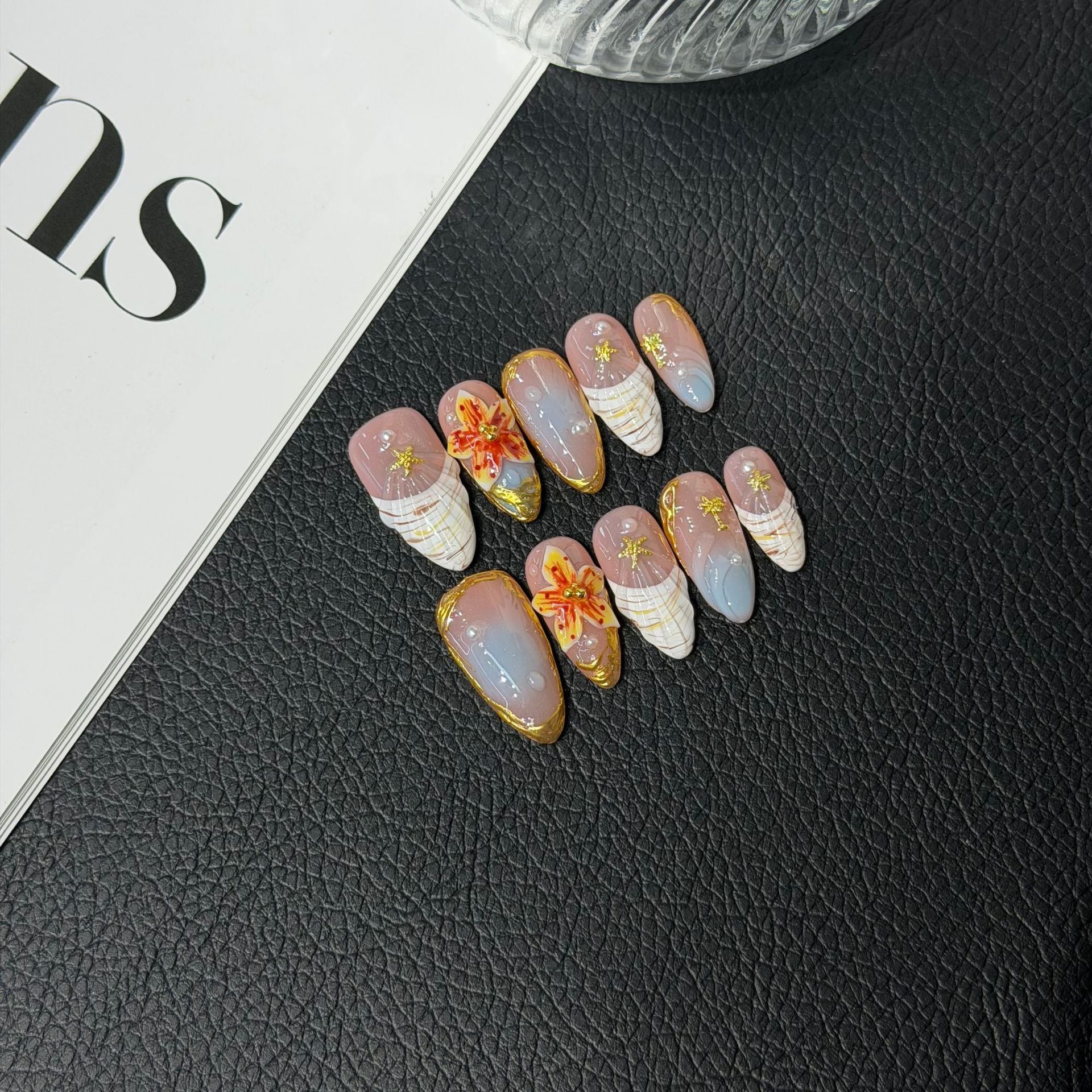 365nails: "Ocean Whisper" – Handmade 3D Shell & Floral Stiletto Nails